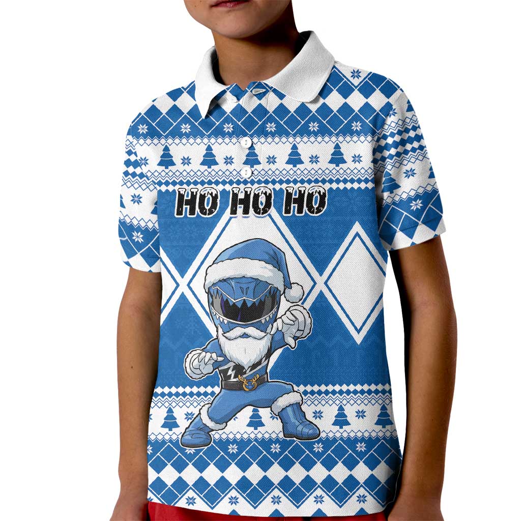 Personalized Power Blue Ranger Santa Claus Kid Polo Shirt Funny Christmas - Wonder Print Shop