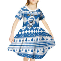 Personalized Power Blue Ranger Santa Claus Kid Short Sleeve Dress Funny Christmas - Wonder Print Shop