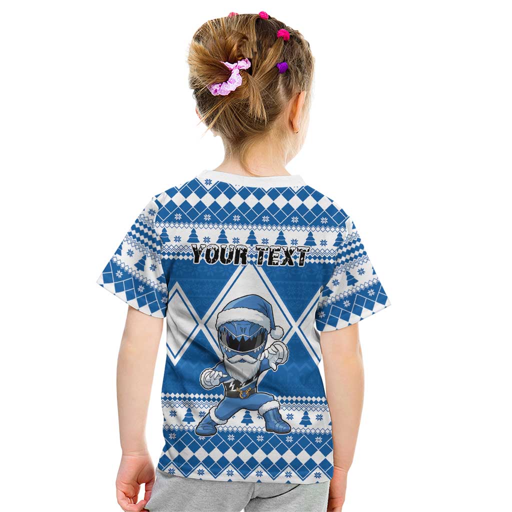 Personalized Power Blue Ranger Santa Claus Kid T Shirt Funny Christmas - Wonder Print Shop