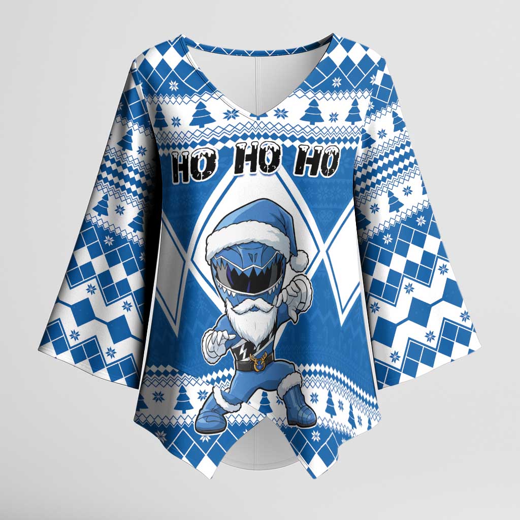 Personalized Power Blue Ranger Santa Claus Kimono Sleeve Blouse Funny Christmas - Wonder Print Shop