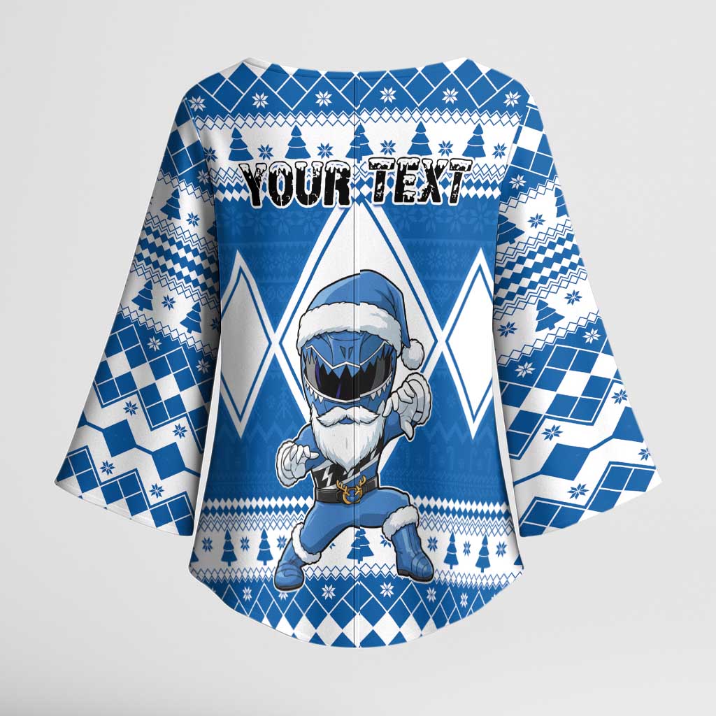 Personalized Power Blue Ranger Santa Claus Kimono Sleeve Blouse Funny Christmas - Wonder Print Shop