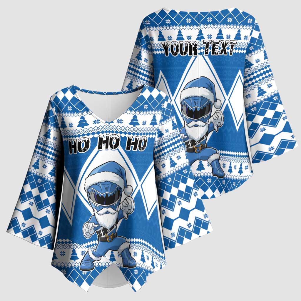 Personalized Power Blue Ranger Santa Claus Kimono Sleeve Blouse Funny Christmas - Wonder Print Shop