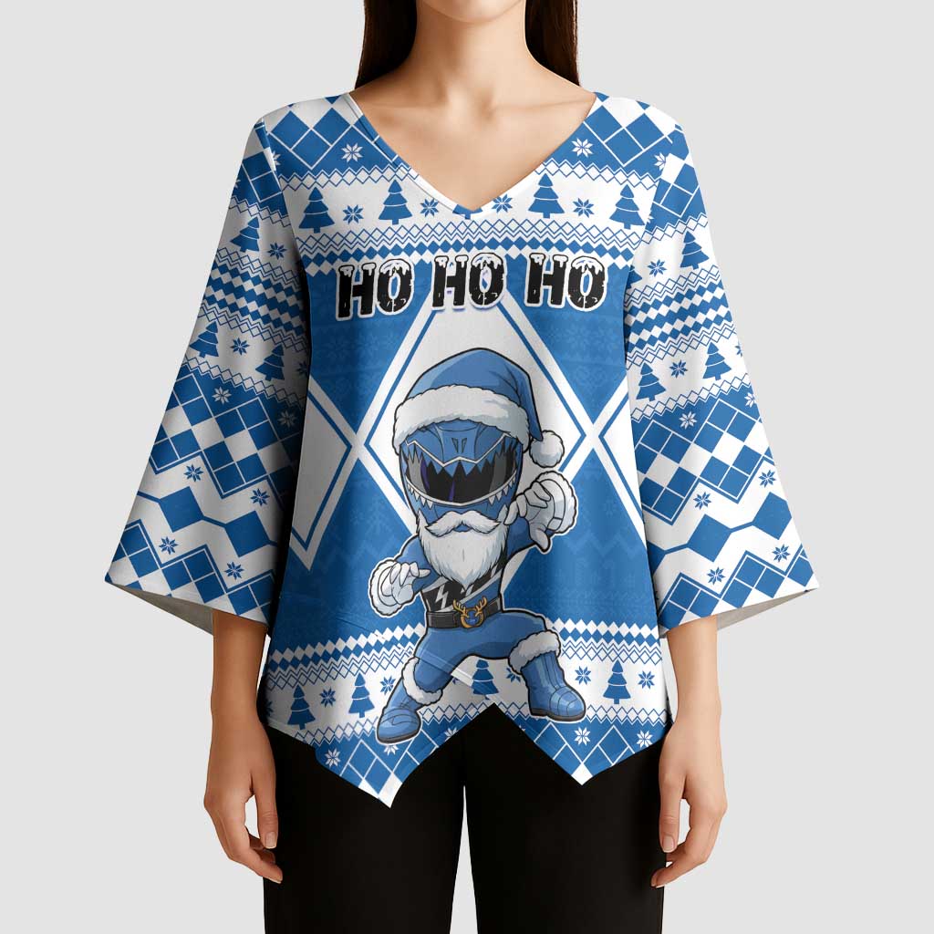 Personalized Power Blue Ranger Santa Claus Kimono Sleeve Blouse Funny Christmas - Wonder Print Shop