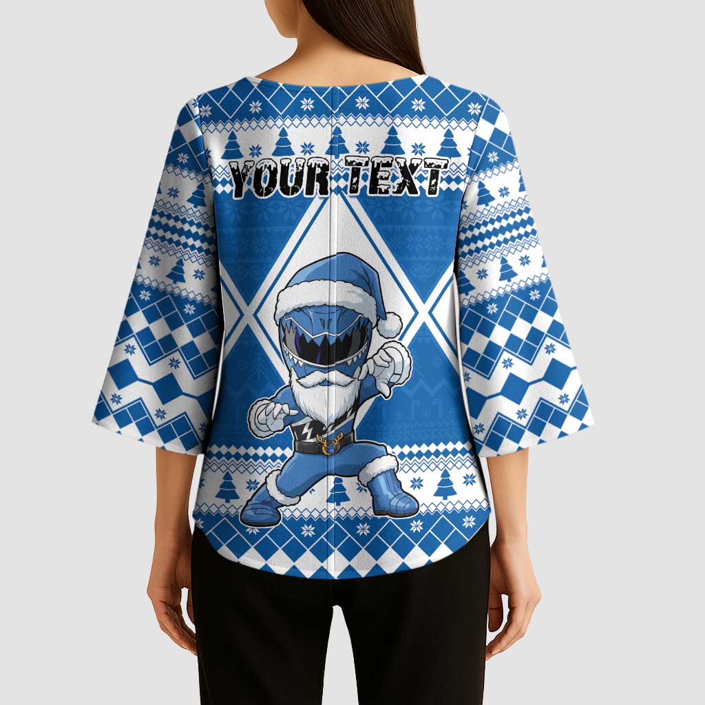Personalized Power Blue Ranger Santa Claus Kimono Sleeve Blouse Funny Christmas - Wonder Print Shop