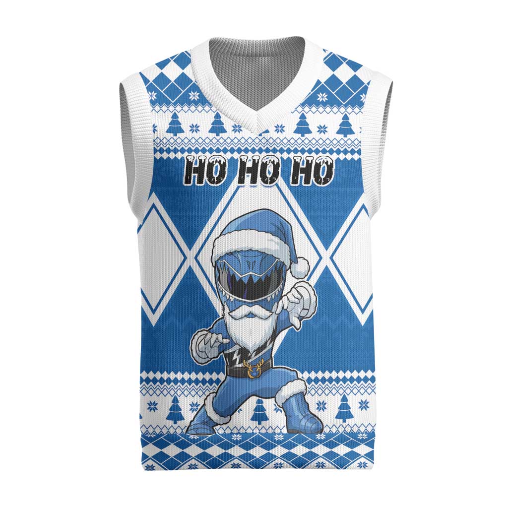 Power Blue Ranger Santa Claus Christmas Knitted V-Neck Vest Funny Christmas - Wonder Print Shop
