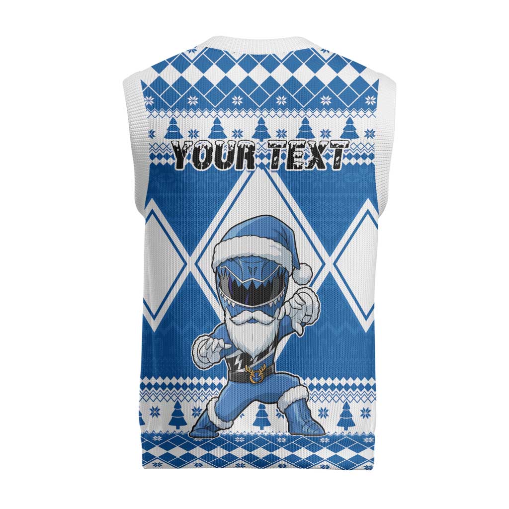 Power Blue Ranger Santa Claus Christmas Knitted V-Neck Vest Funny Christmas - Wonder Print Shop