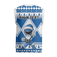 Power Blue Ranger Santa Claus Christmas Knitted V-Neck Vest Funny Christmas - Wonder Print Shop