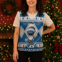 Power Blue Ranger Santa Claus Christmas Knitted V-Neck Vest Funny Christmas - Wonder Print Shop