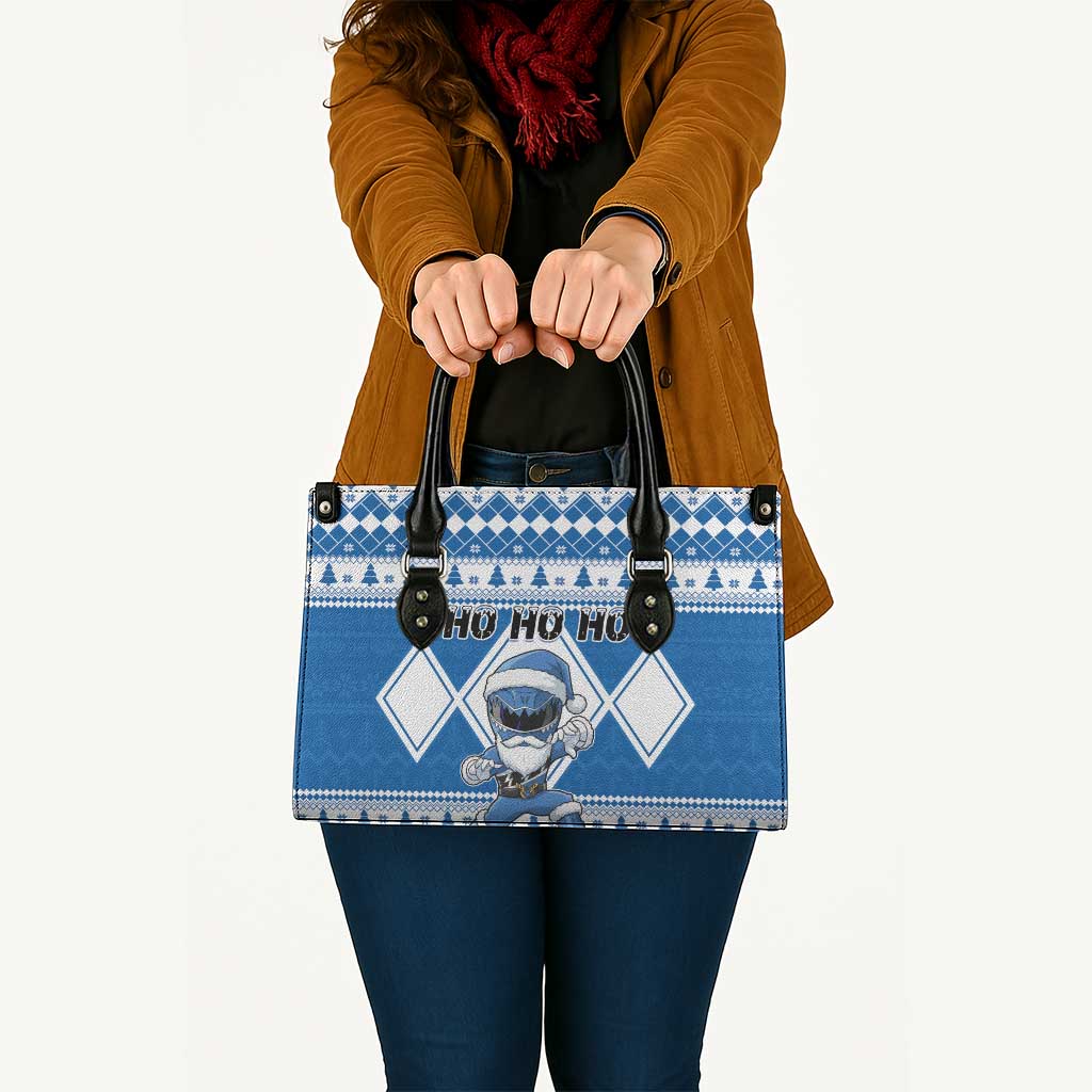 Power Blue Ranger Santa Claus Leather Bag Funny Christmas - Wonder Print Shop