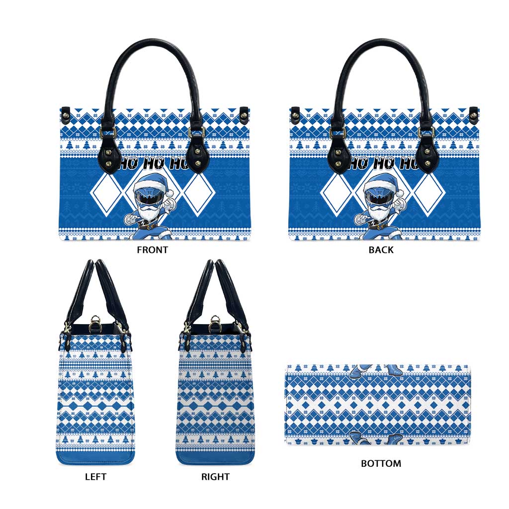 Power Blue Ranger Santa Claus Leather Bag Funny Christmas - Wonder Print Shop
