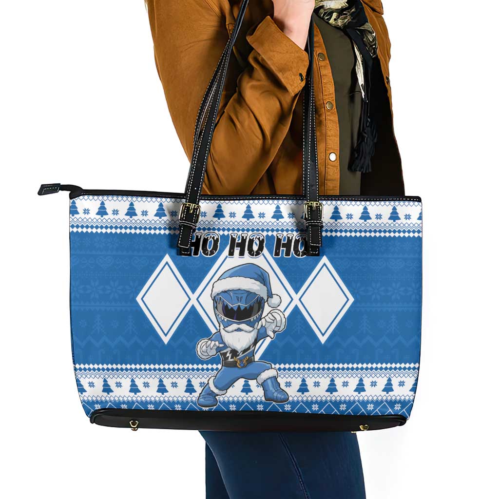 Power Blue Ranger Santa Claus Leather Tote Bag Funny Christmas - Wonder Print Shop