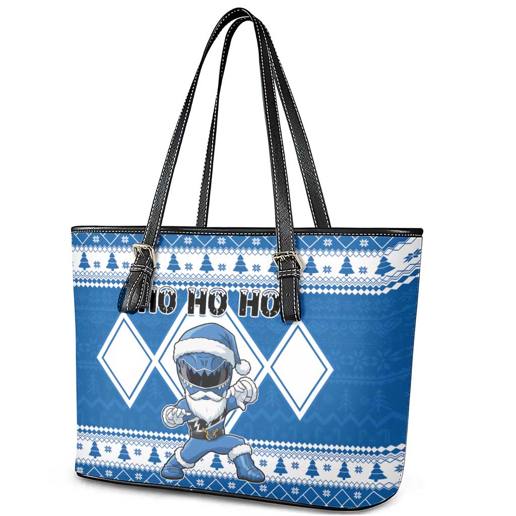 Power Blue Ranger Santa Claus Leather Tote Bag Funny Christmas - Wonder Print Shop