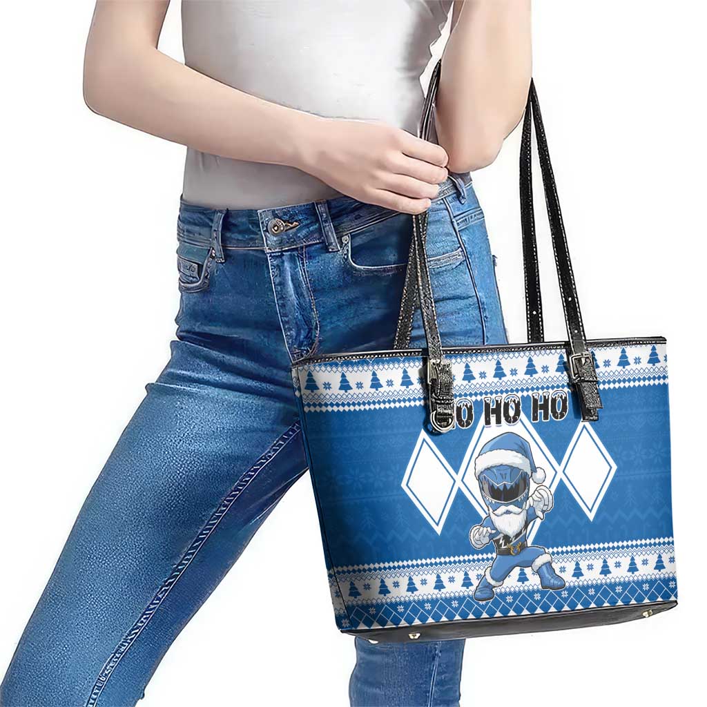 Power Blue Ranger Santa Claus Leather Tote Bag Funny Christmas - Wonder Print Shop