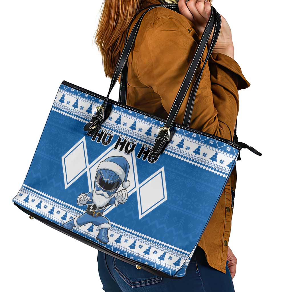 Power Blue Ranger Santa Claus Leather Tote Bag Funny Christmas - Wonder Print Shop
