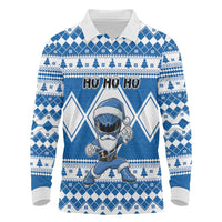 Personalized Power Blue Ranger Santa Claus Long Sleeve Polo Shirt Funny Christmas - Wonder Print Shop