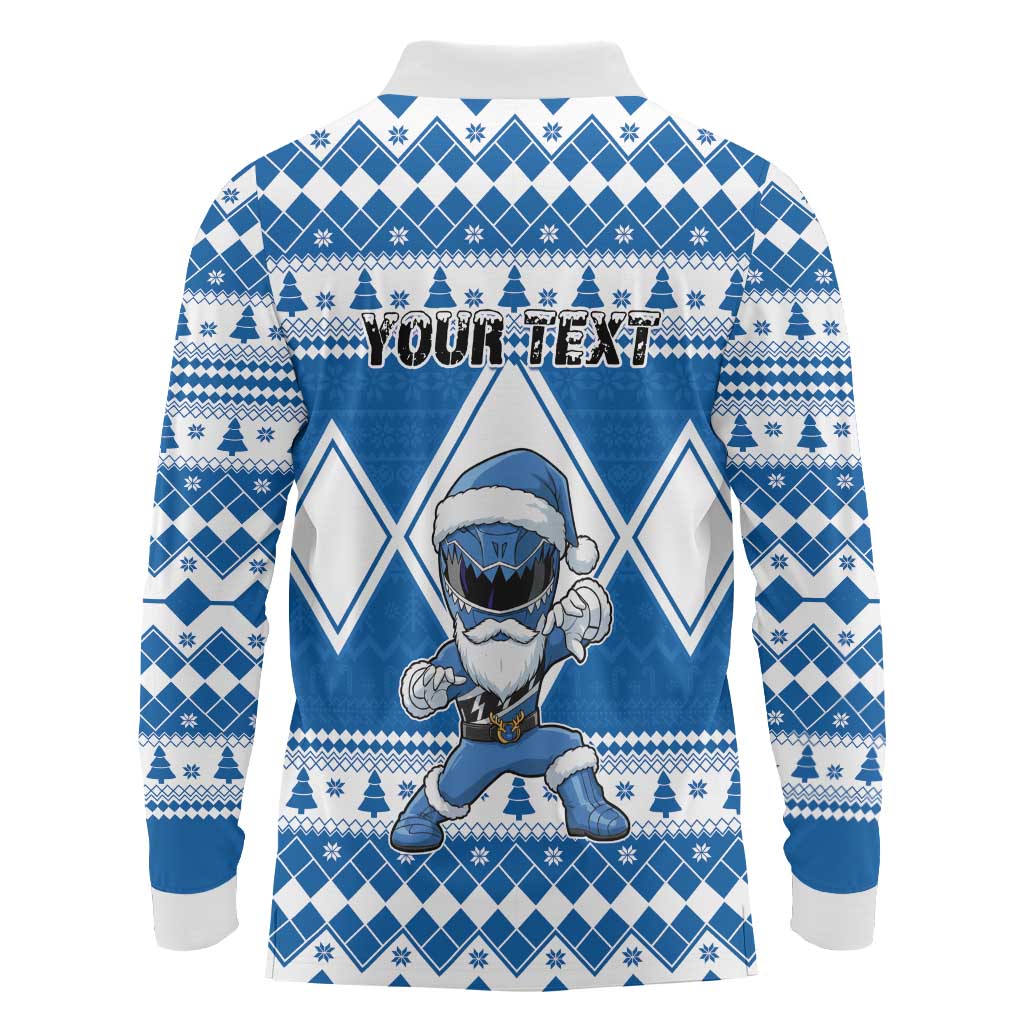 Personalized Power Blue Ranger Santa Claus Long Sleeve Polo Shirt Funny Christmas - Wonder Print Shop