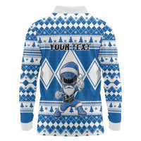 Personalized Power Blue Ranger Santa Claus Long Sleeve Polo Shirt Funny Christmas - Wonder Print Shop