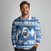 Personalized Power Blue Ranger Santa Claus Long Sleeve Polo Shirt Funny Christmas - Wonder Print Shop