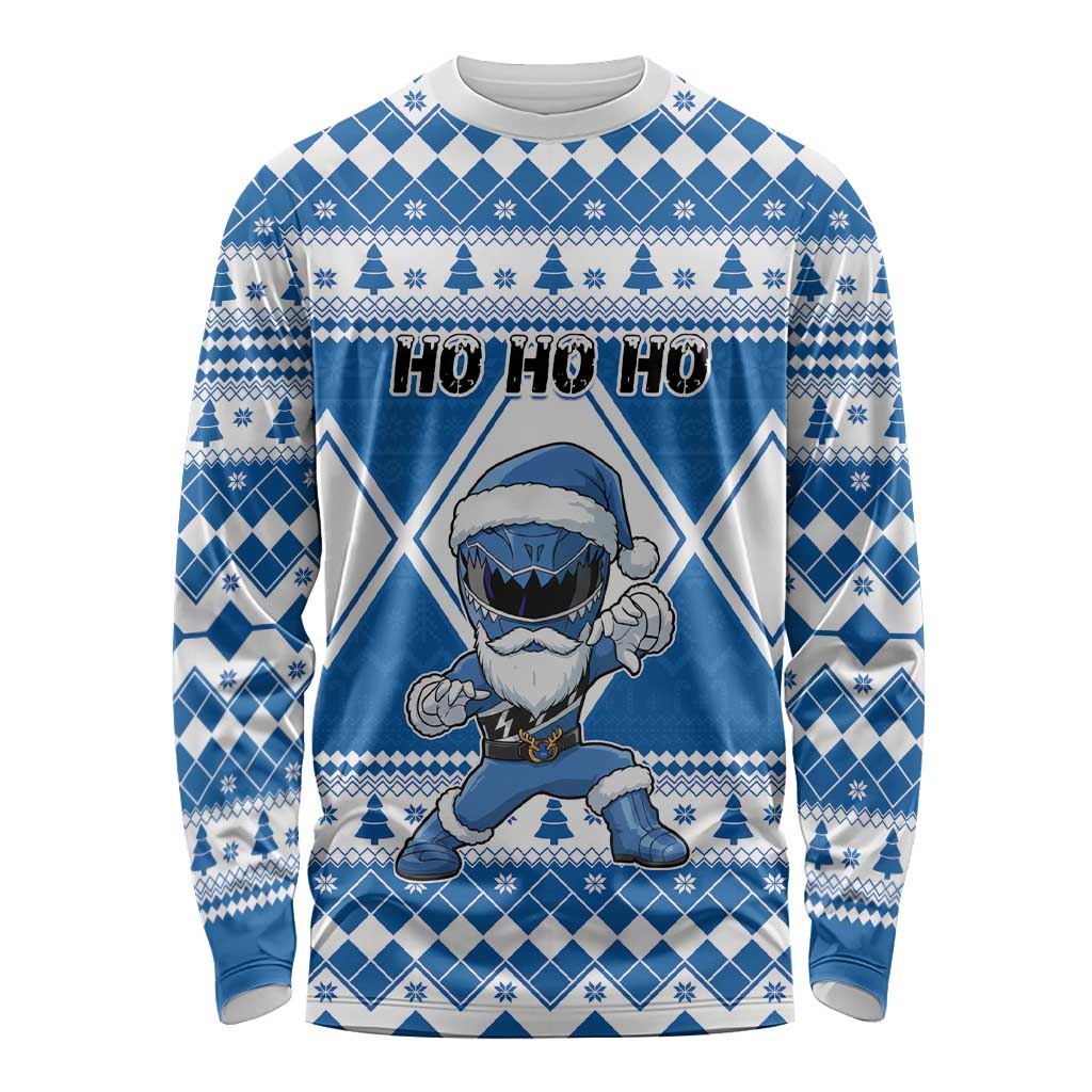 Personalized Power Blue Ranger Santa Claus Long Sleeve Shirt Funny Christmas - Wonder Print Shop