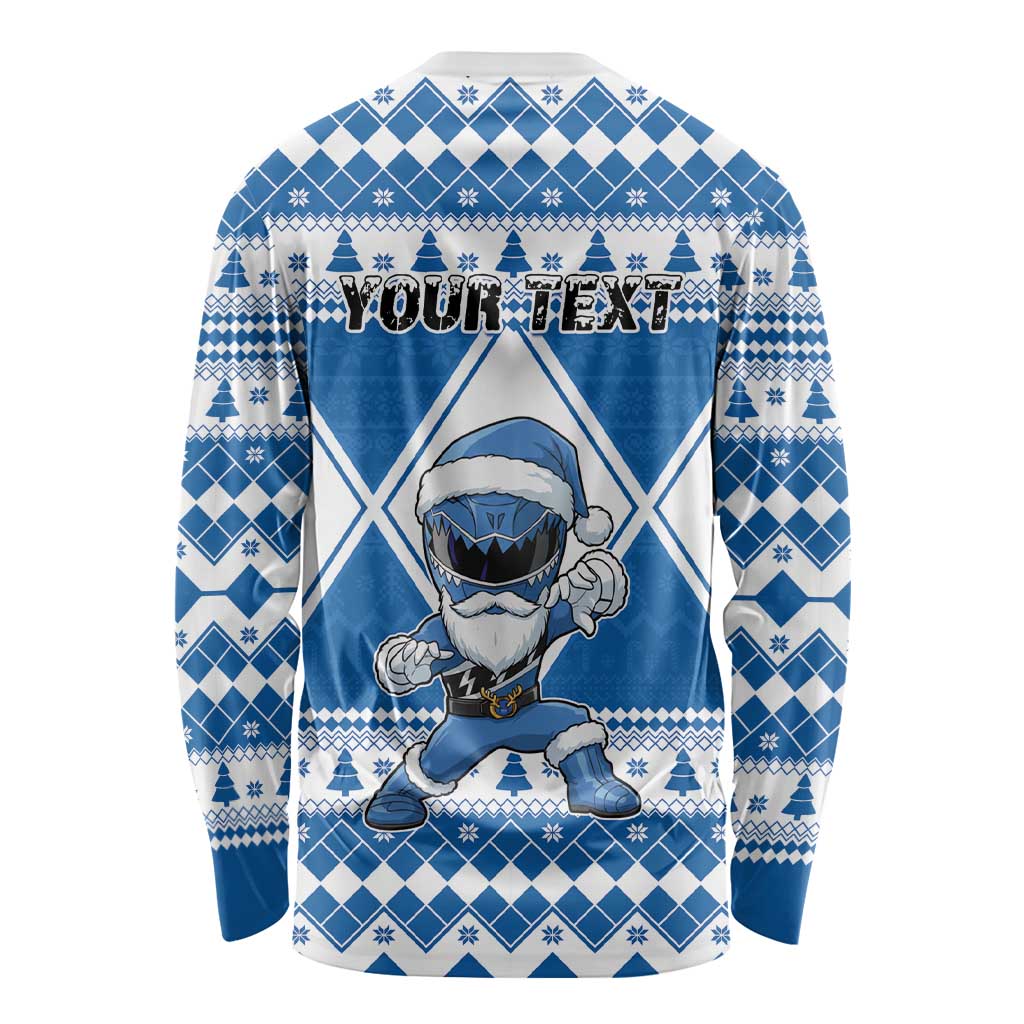 Personalized Power Blue Ranger Santa Claus Long Sleeve Shirt Funny Christmas - Wonder Print Shop
