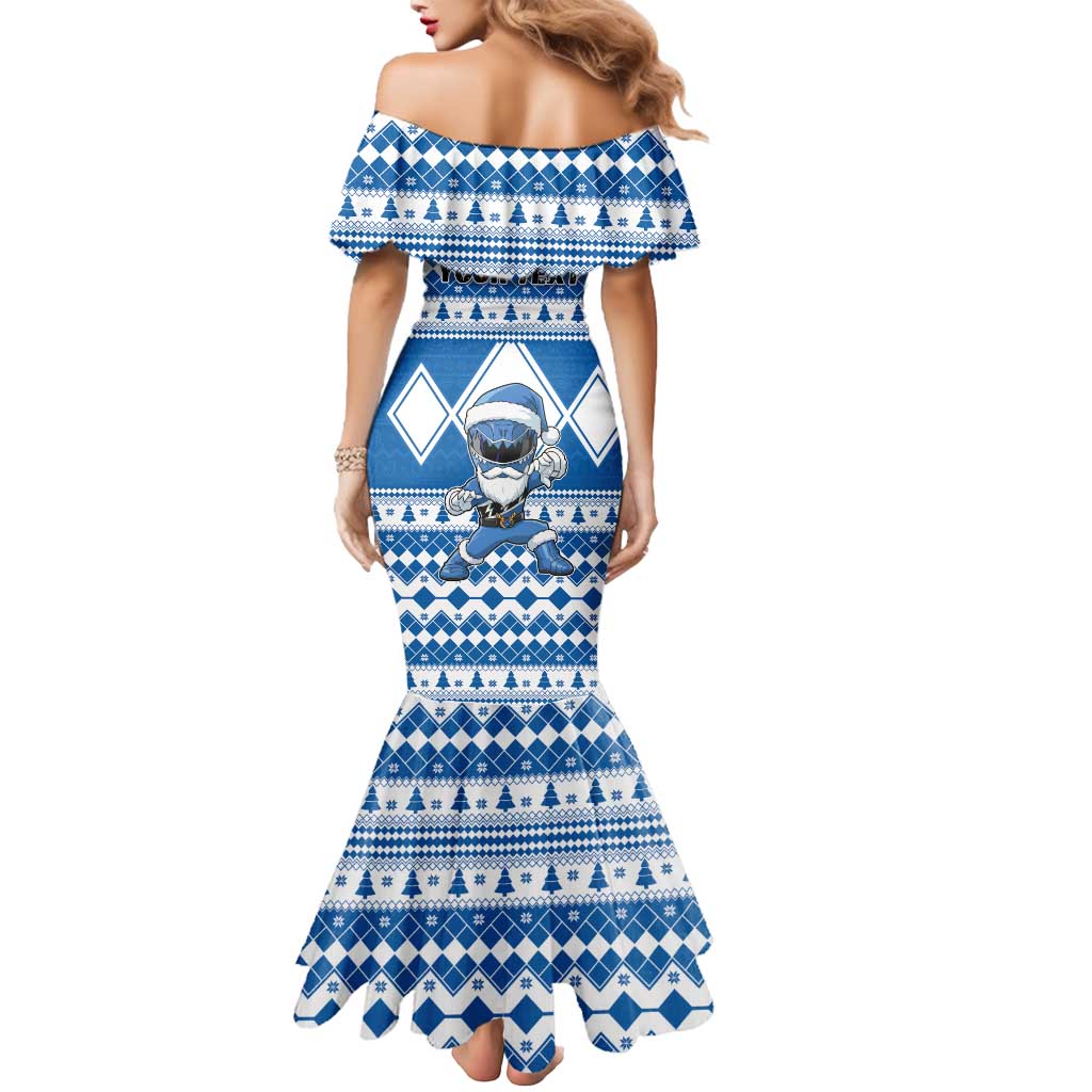 Personalized Power Blue Ranger Santa Claus Mermaid Dress Funny Christmas - Wonder Print Shop