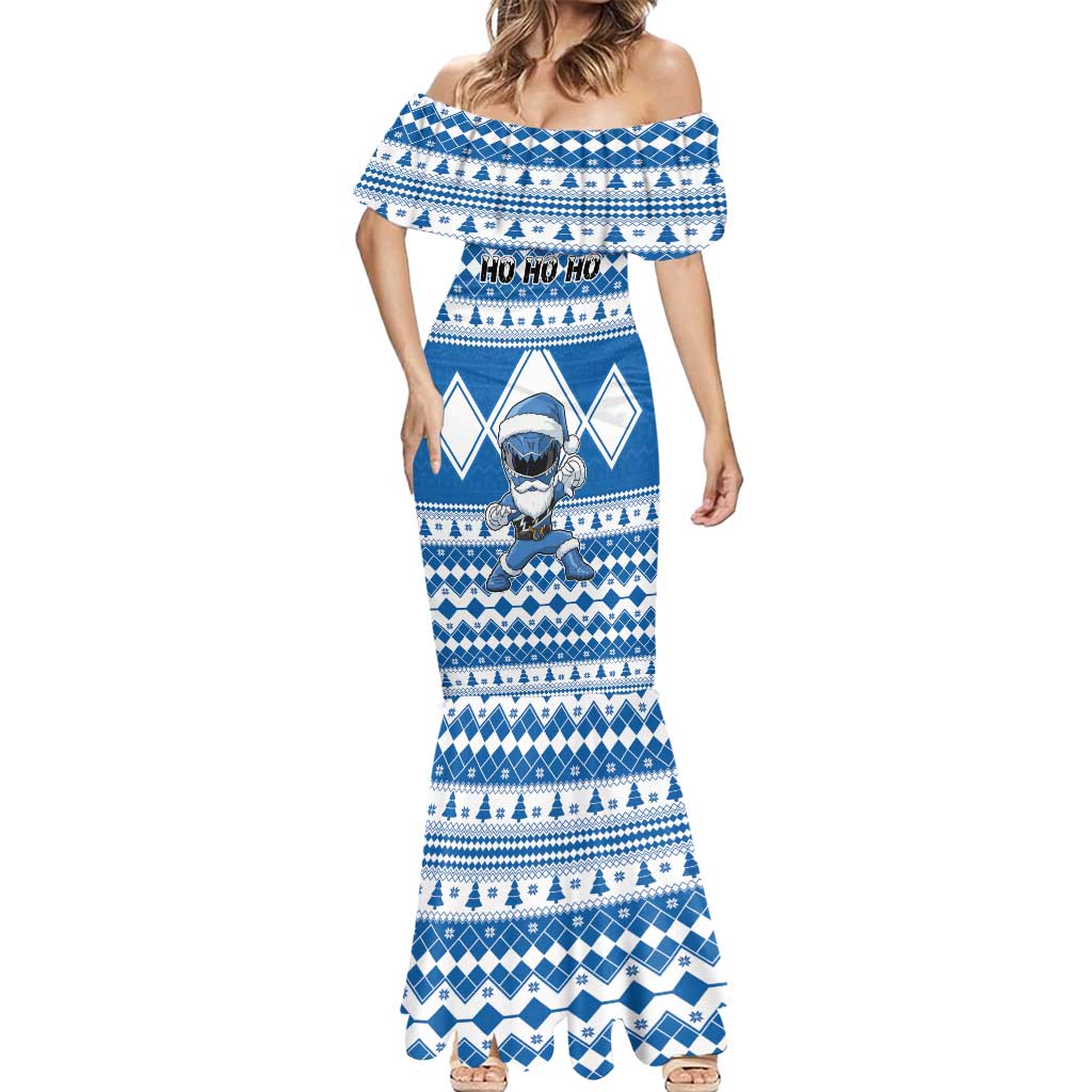 Personalized Power Blue Ranger Santa Claus Mermaid Dress Funny Christmas - Wonder Print Shop