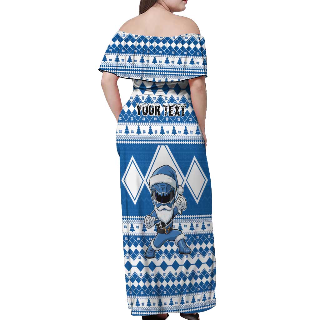 Personalized Power Blue Ranger Santa Claus Off Shoulder Maxi Dress Funny Christmas - Wonder Print Shop