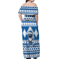 Personalized Power Blue Ranger Santa Claus Off Shoulder Maxi Dress Funny Christmas - Wonder Print Shop