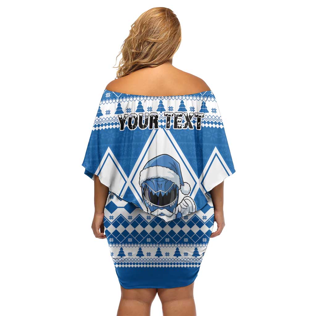 Personalized Power Blue Ranger Santa Claus Off Shoulder Short Dress Funny Christmas - Wonder Print Shop