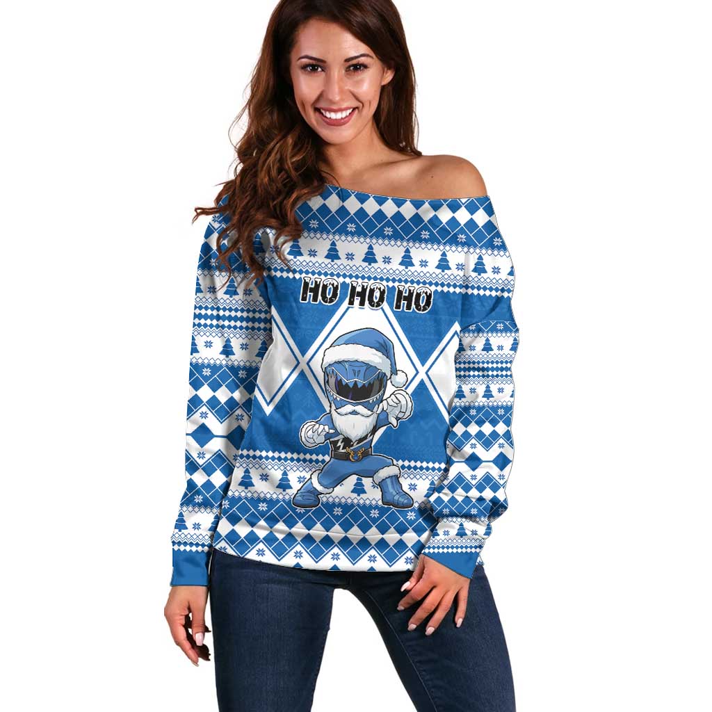 Personalized Power Blue Ranger Santa Claus Off Shoulder Sweater Funny Christmas - Wonder Print Shop