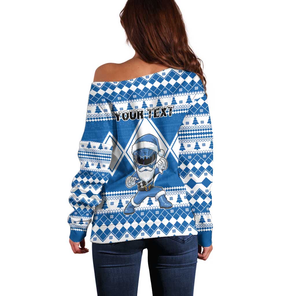 Personalized Power Blue Ranger Santa Claus Off Shoulder Sweater Funny Christmas - Wonder Print Shop