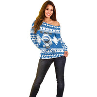 Personalized Power Blue Ranger Santa Claus Off Shoulder Sweater Funny Christmas - Wonder Print Shop