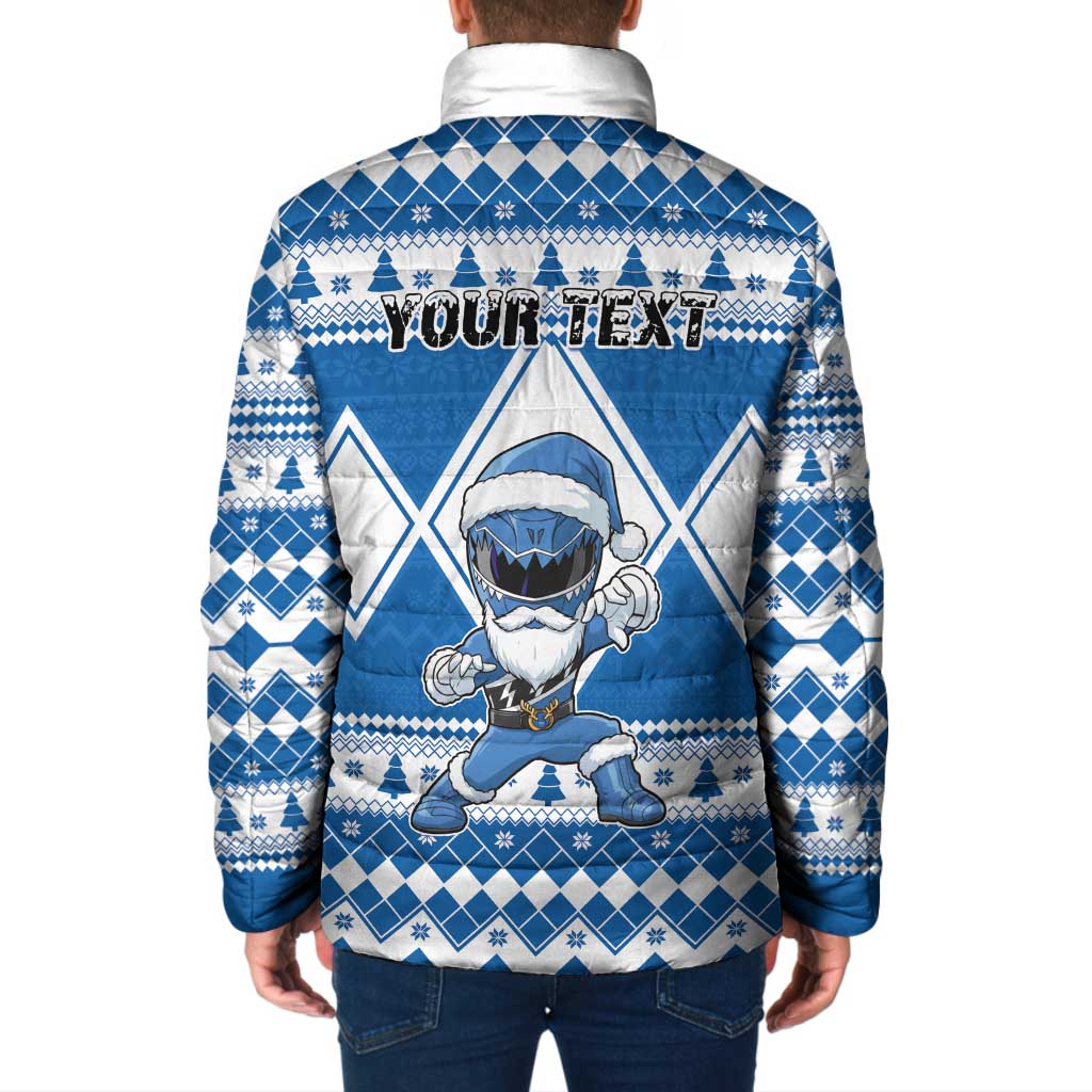 Personalized Power Blue Ranger Santa Claus Padded Jacket Funny Christmas - Wonder Print Shop