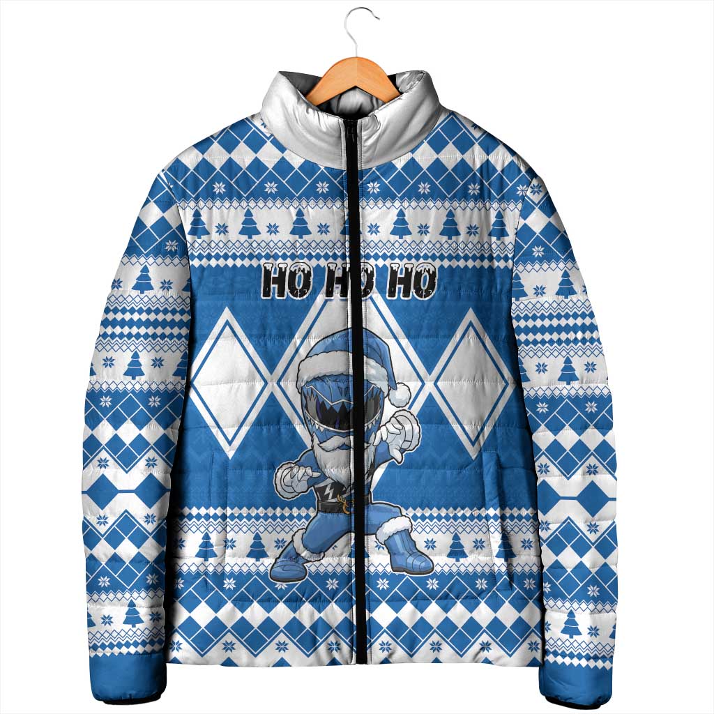 Personalized Power Blue Ranger Santa Claus Padded Jacket Funny Christmas - Wonder Print Shop