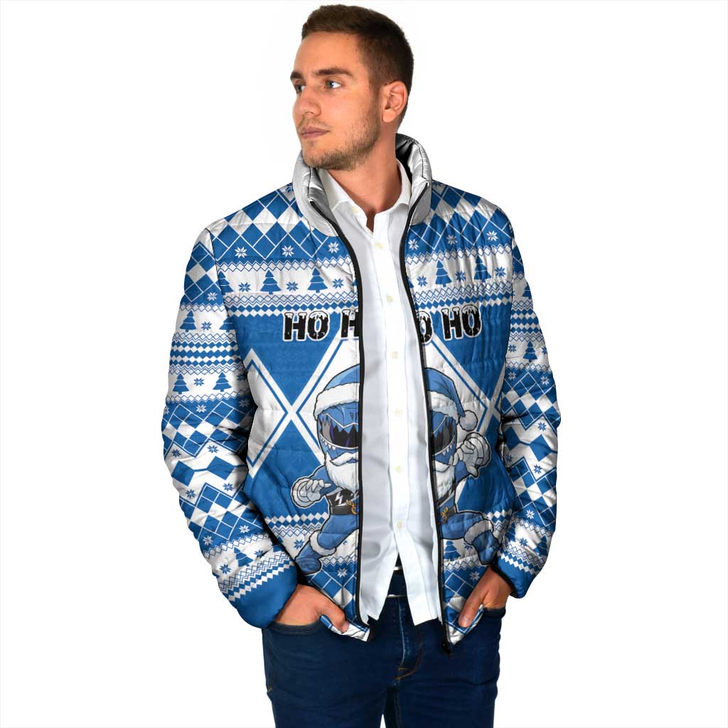 Personalized Power Blue Ranger Santa Claus Padded Jacket Funny Christmas - Wonder Print Shop