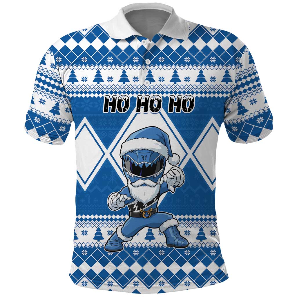 Personalized Power Blue Ranger Santa Claus Polo Shirt Funny Christmas - Wonder Print Shop