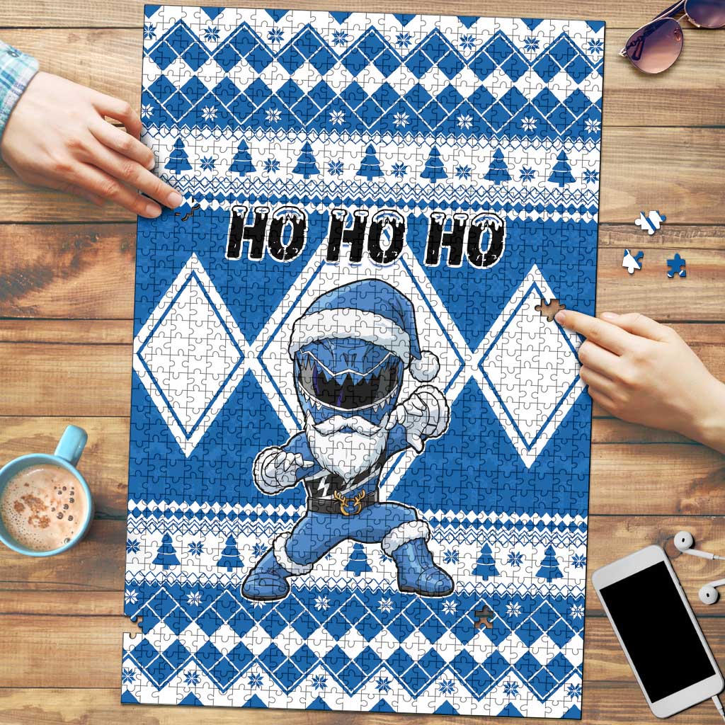 Power Blue Ranger Santa Claus Puzzle Funny Christmas - Wonder Print Shop