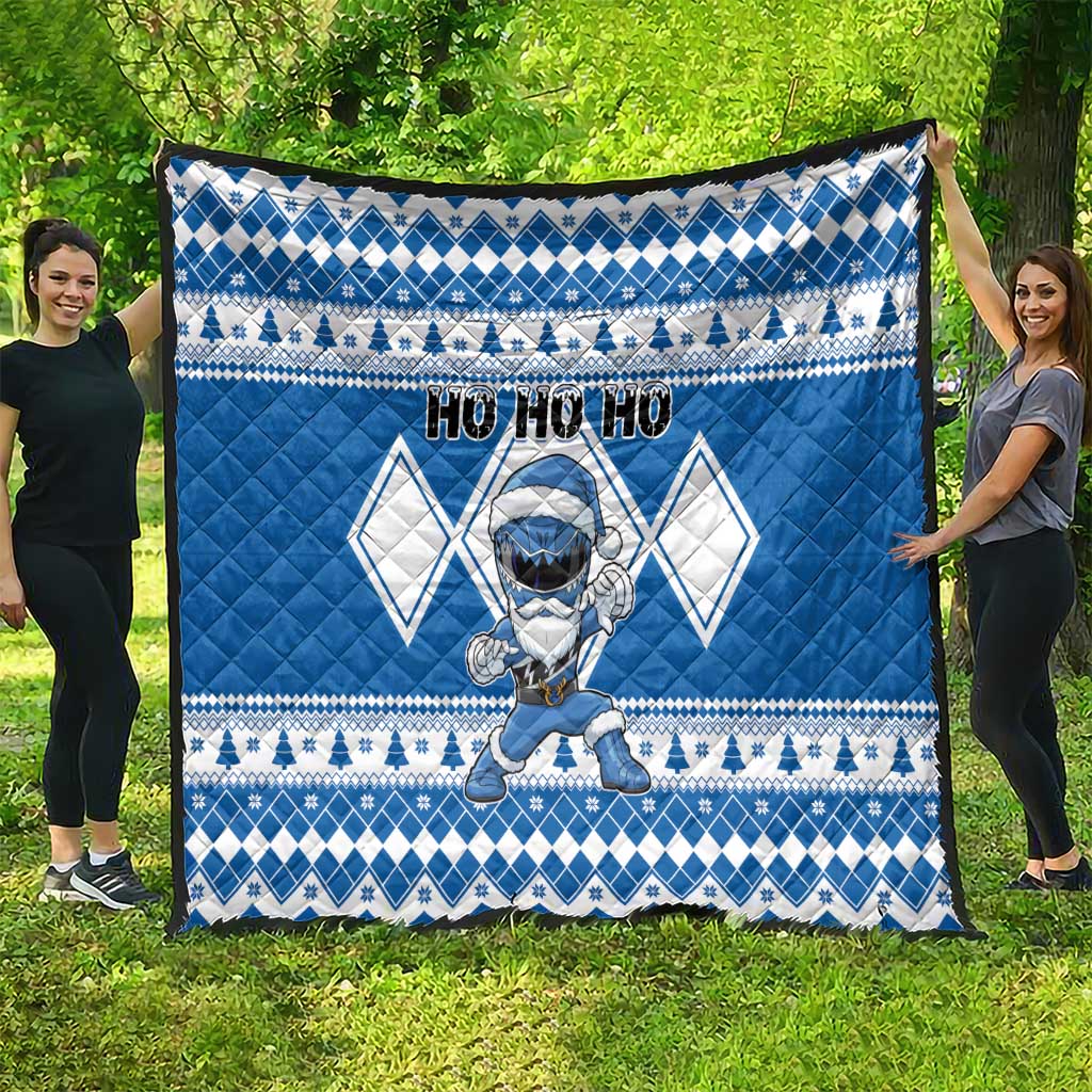 Power Blue Ranger Santa Claus Quilt Funny Christmas - Wonder Print Shop
