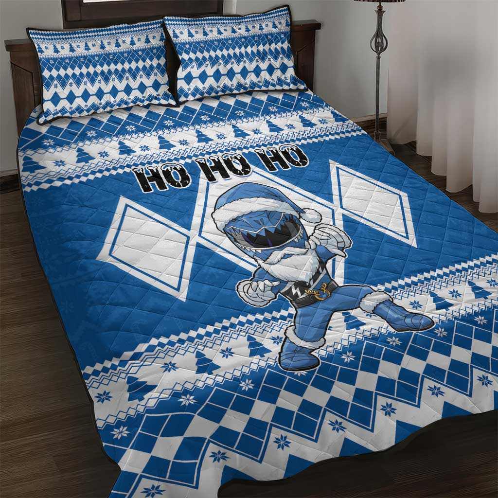 Power Blue Ranger Santa Claus Quilt Bed Set Funny Christmas - Wonder Print Shop