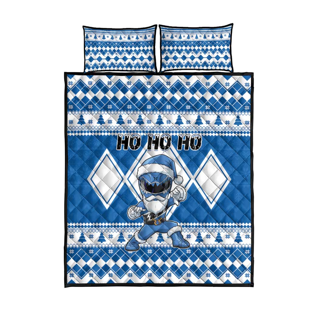 Power Blue Ranger Santa Claus Quilt Bed Set Funny Christmas - Wonder Print Shop