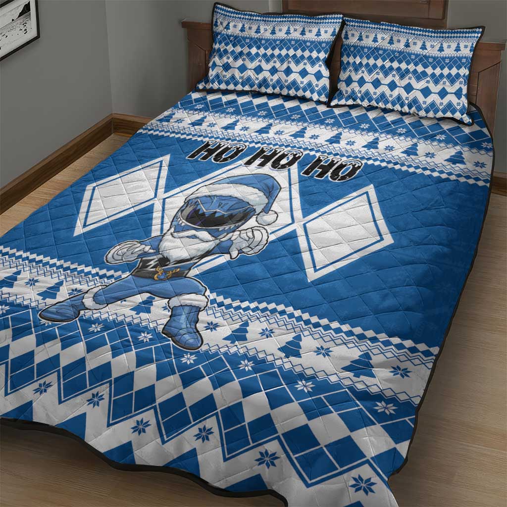 Power Blue Ranger Santa Claus Quilt Bed Set Funny Christmas - Wonder Print Shop
