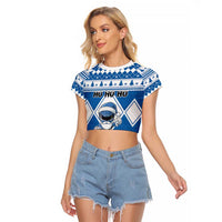 Personalized Power Blue Ranger Santa Claus Raglan Cropped T Shirt Funny Christmas - Wonder Print Shop