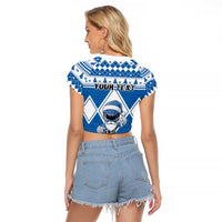Personalized Power Blue Ranger Santa Claus Raglan Cropped T Shirt Funny Christmas - Wonder Print Shop