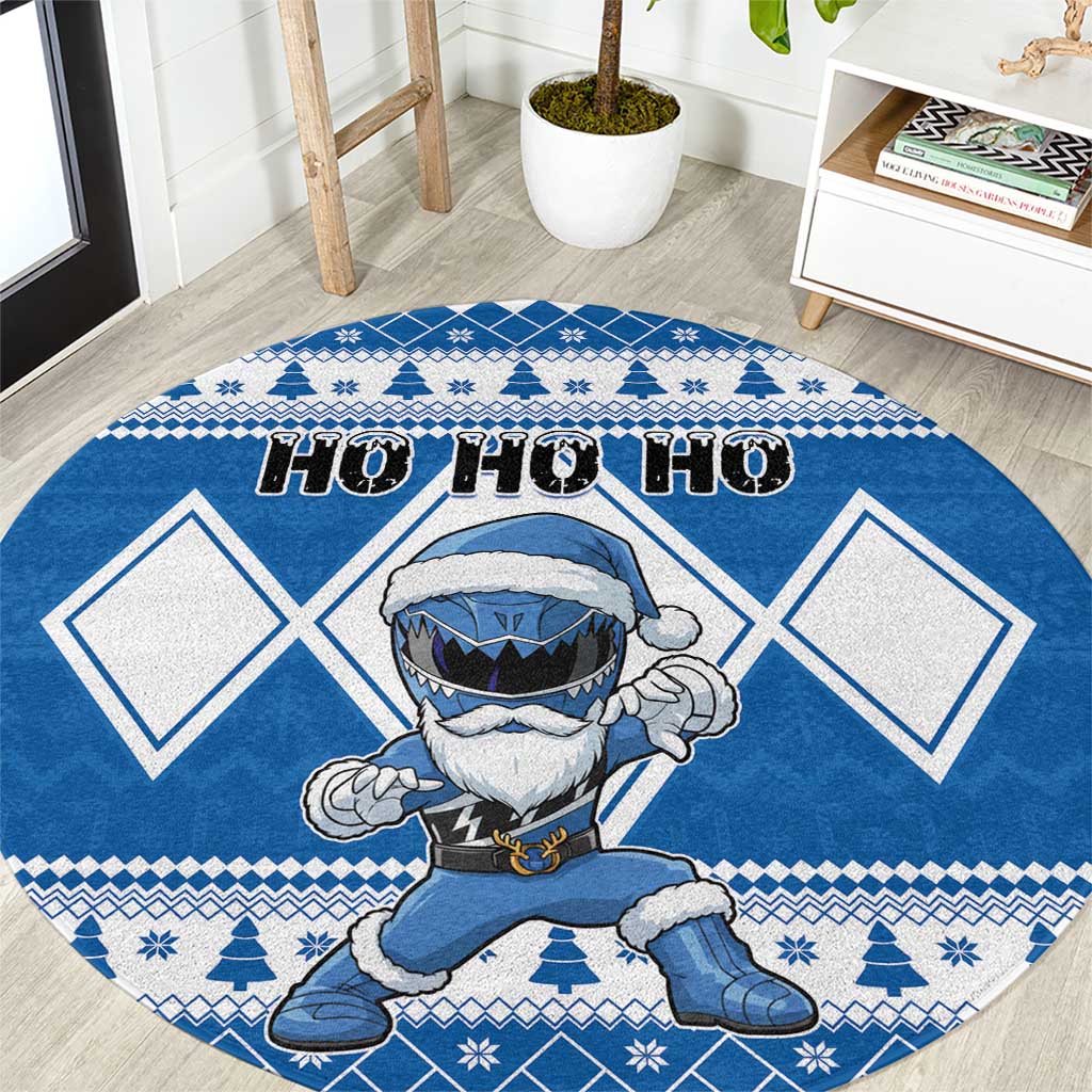 Power Blue Ranger Santa Claus Round Carpet Funny Christmas - Wonder Print Shop