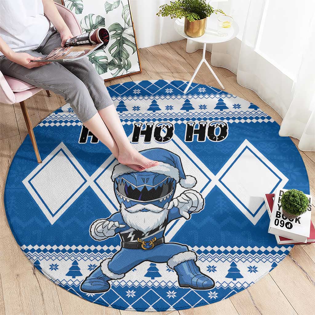 Power Blue Ranger Santa Claus Round Carpet Funny Christmas - Wonder Print Shop