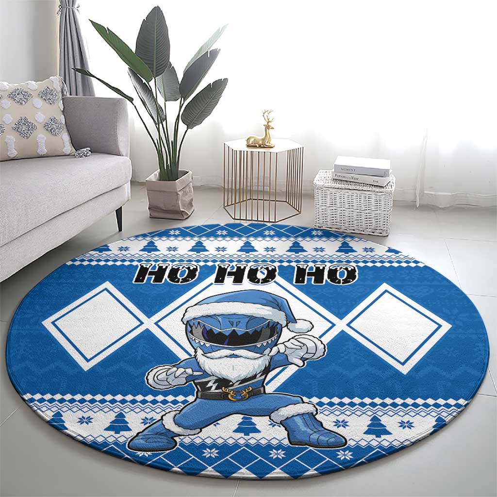 Power Blue Ranger Santa Claus Round Carpet Funny Christmas - Wonder Print Shop
