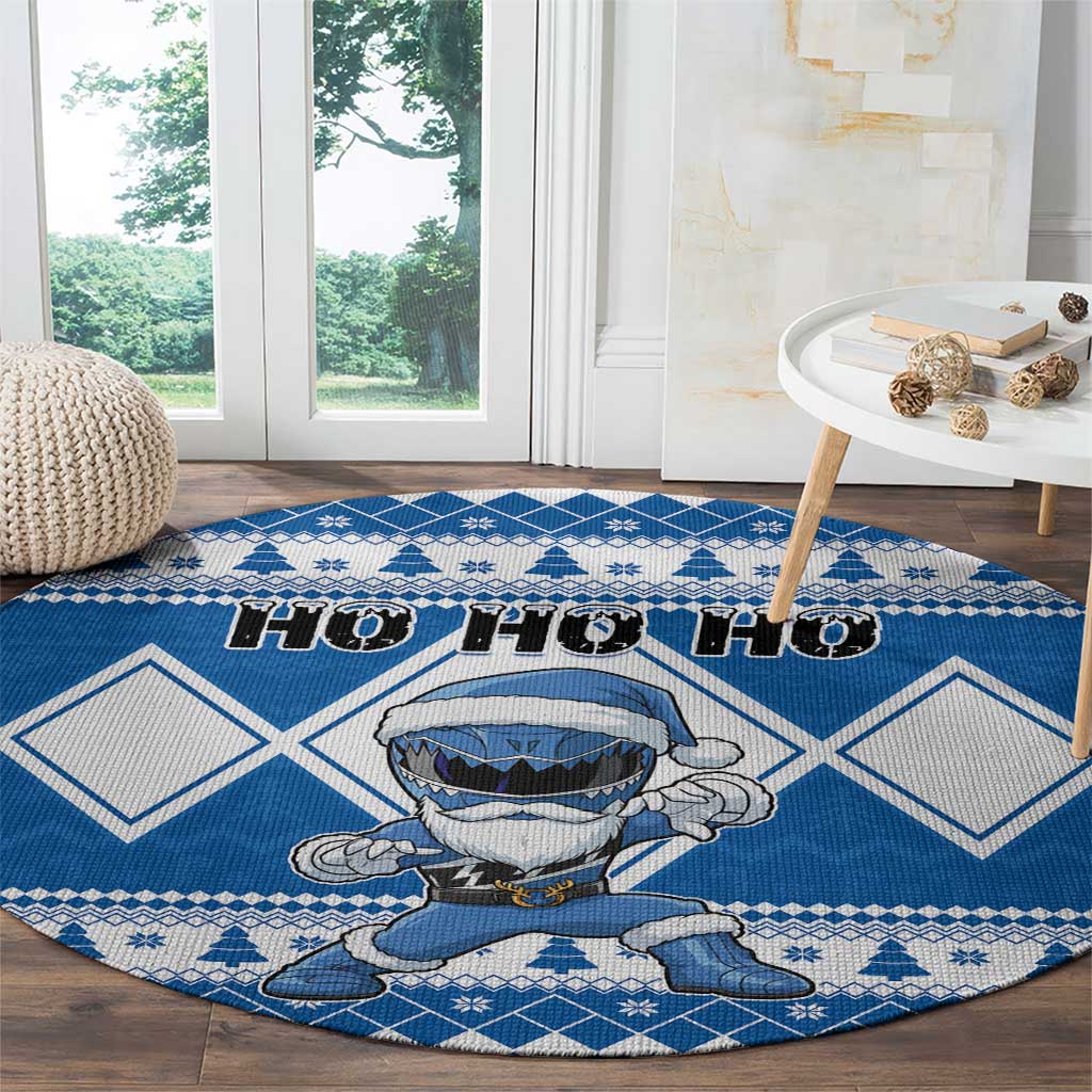Power Blue Ranger Santa Claus Round Carpet Funny Christmas - Wonder Print Shop