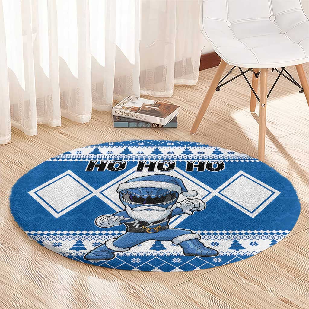 Power Blue Ranger Santa Claus Round Carpet Funny Christmas - Wonder Print Shop