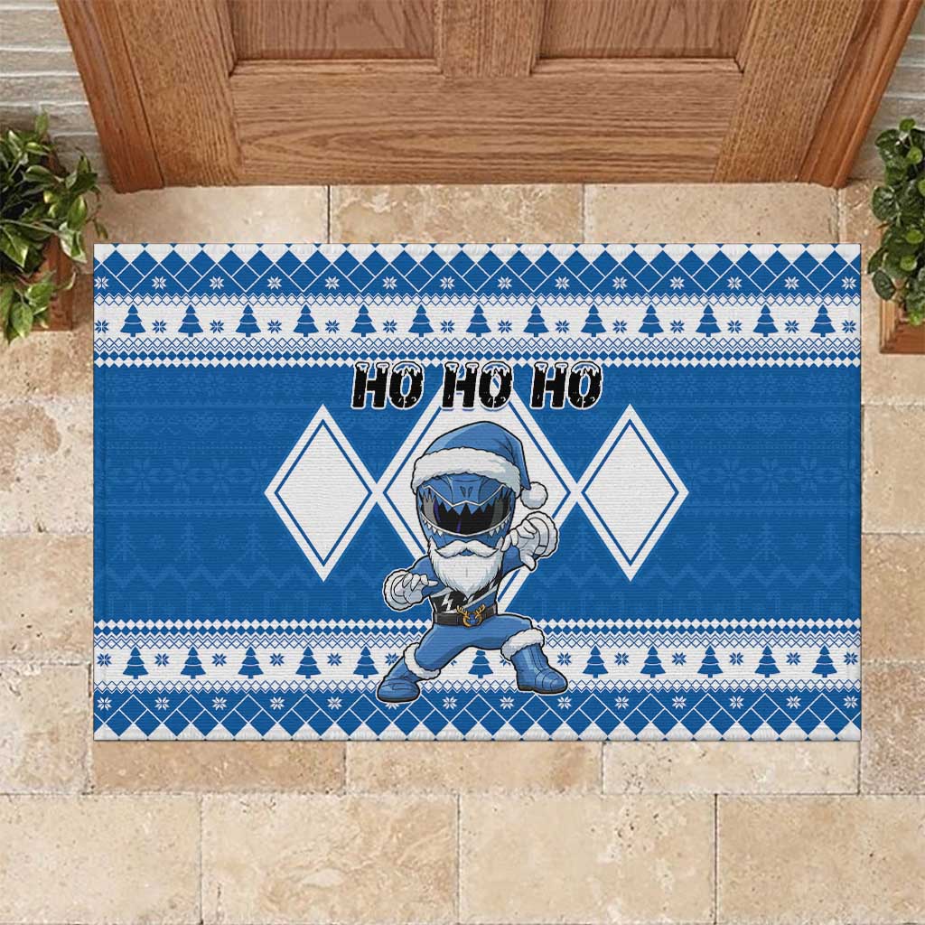 Power Blue Ranger Santa Claus Rubber Doormat Funny Christmas - Wonder Print Shop