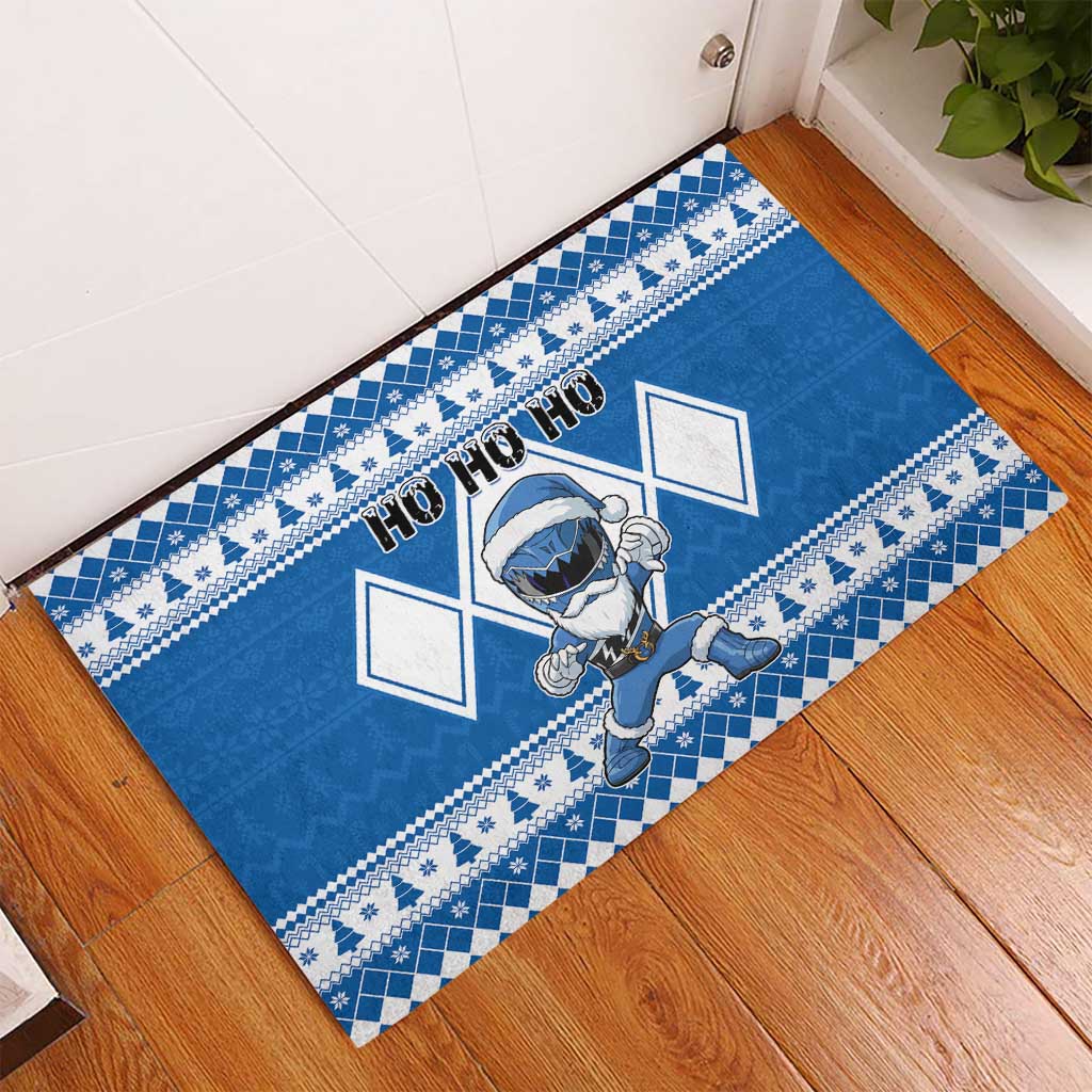Power Blue Ranger Santa Claus Rubber Doormat Funny Christmas - Wonder Print Shop